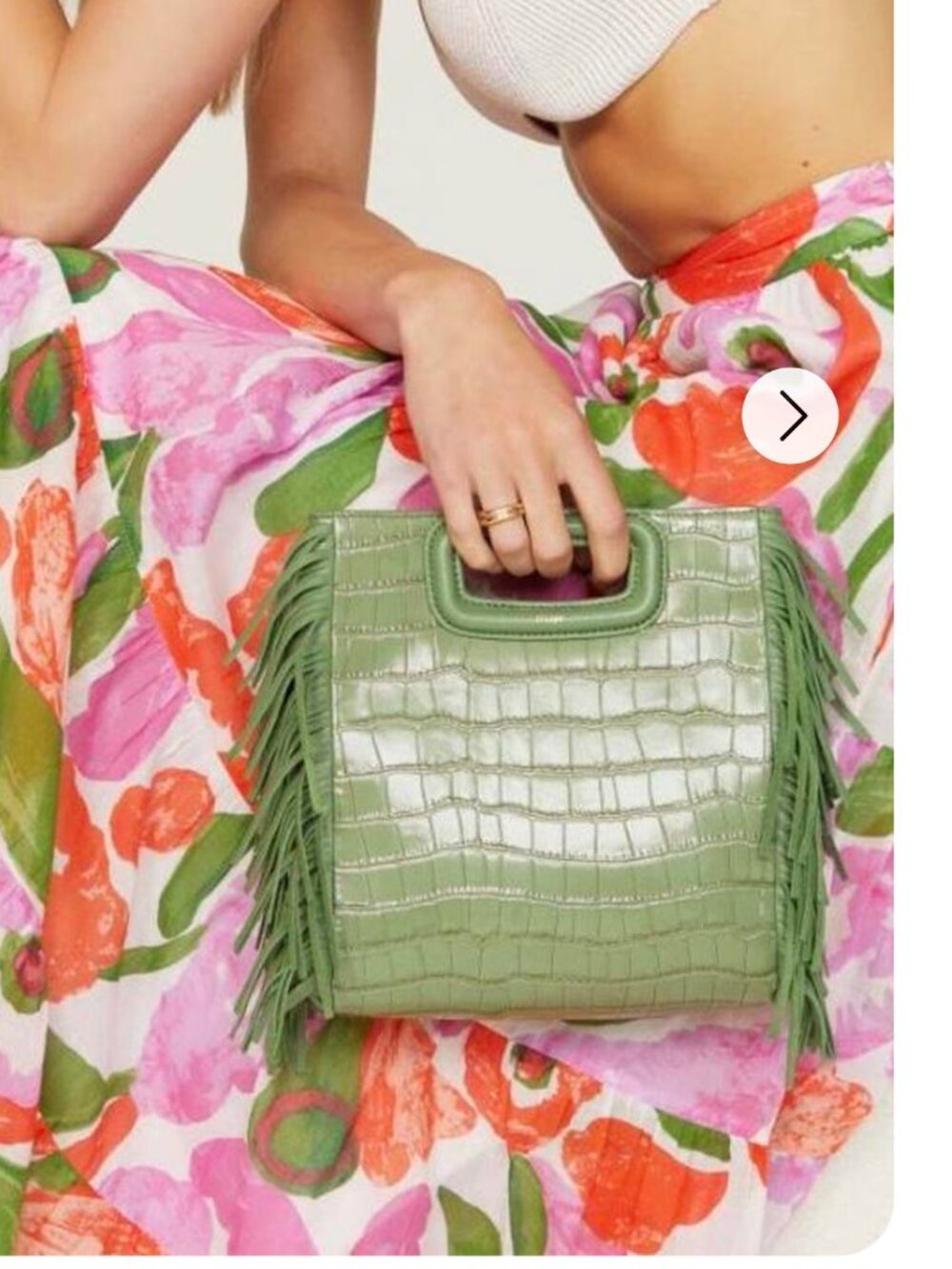 Maje | Limited Edition Olive Leather Crocodile Embossed Fringe Crossbody Bag